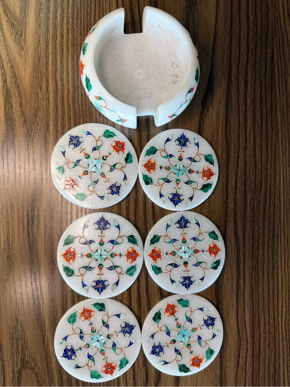 Marble Coaster Set - Pietra Dura Semi-Precious Floral Inlay